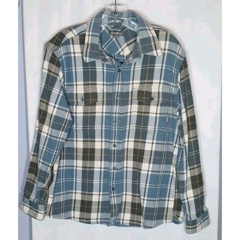Eddie Bauer Flannel Shirt Mens M Blue Gray Plaid Outdoor Workwear Cotton